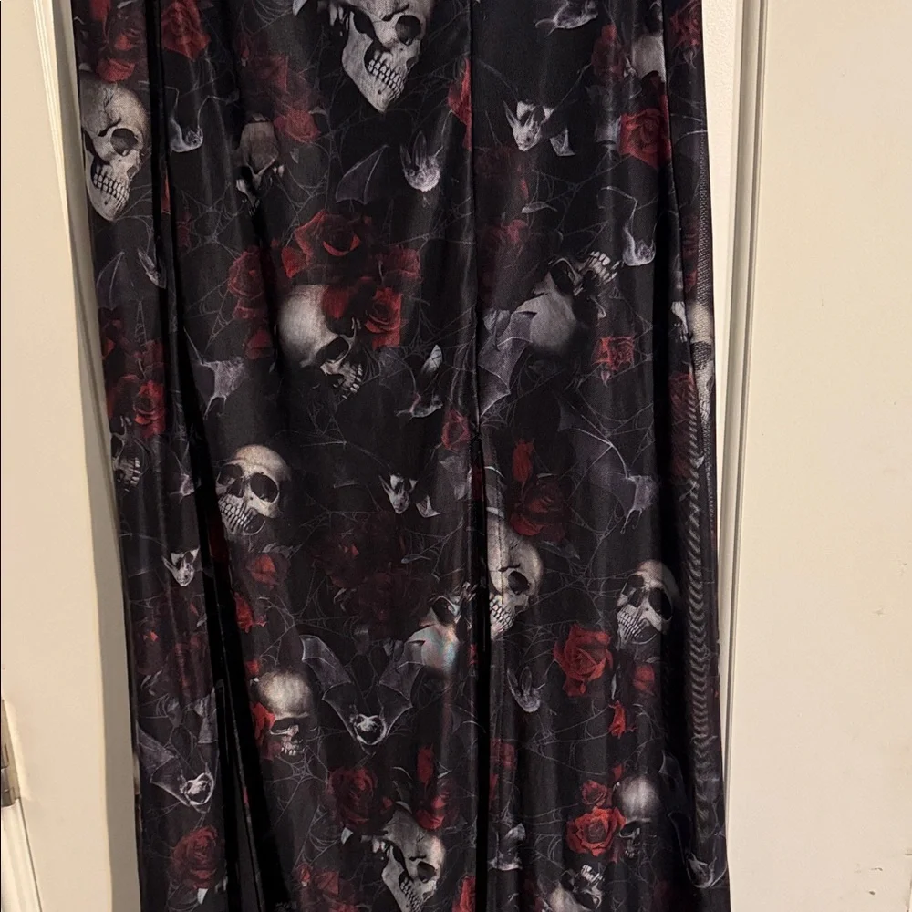 Rare Killstar Skulls Roses an Bats Side Slit Mesh Maxi Skirt M - Picture 2 of 4